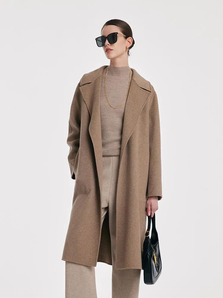 Cashmere Lapel Women Coat With Belt