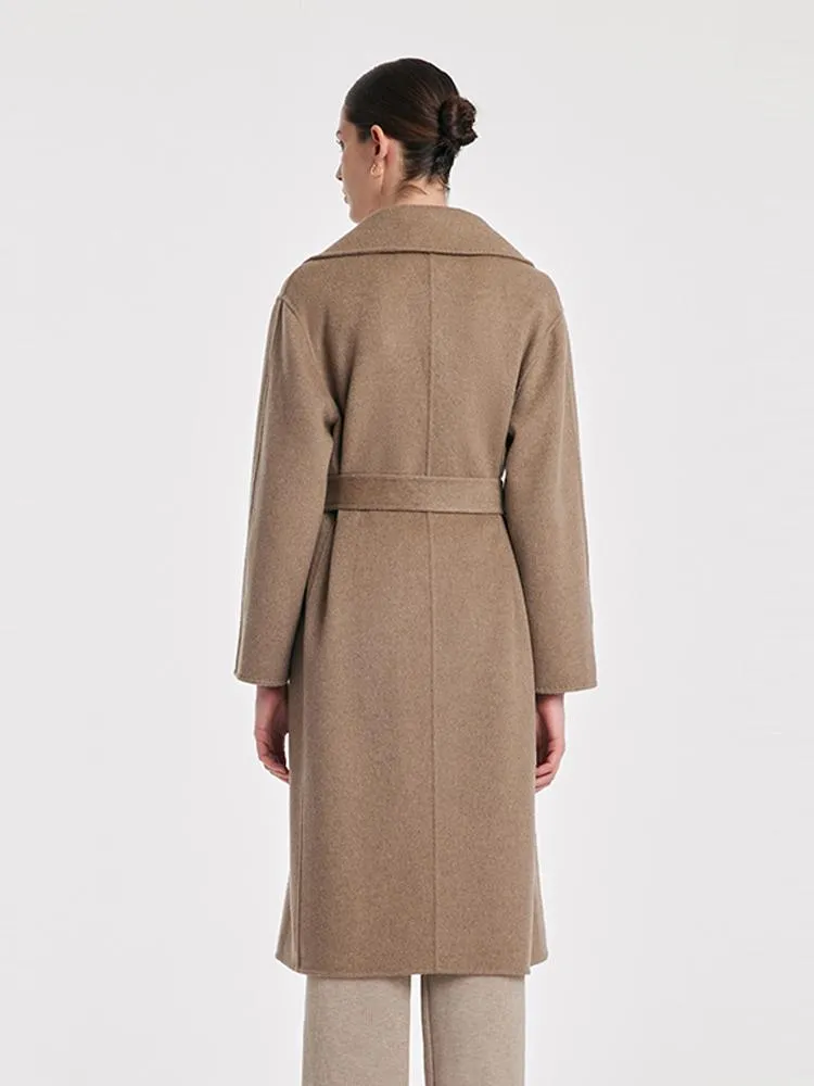 Cashmere Lapel Women Coat With Belt