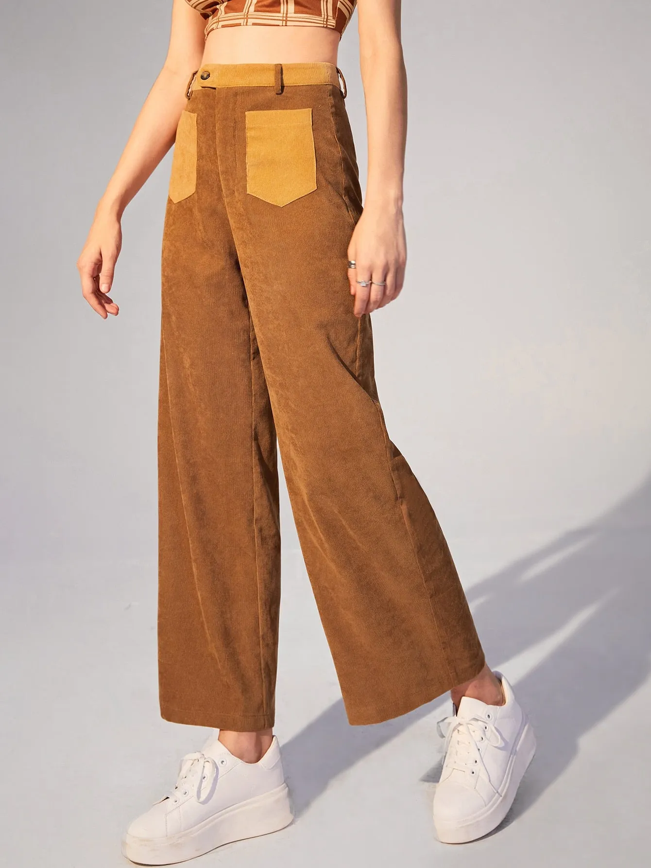 Casual Colorblock Zipper High Waist Long Women Pants