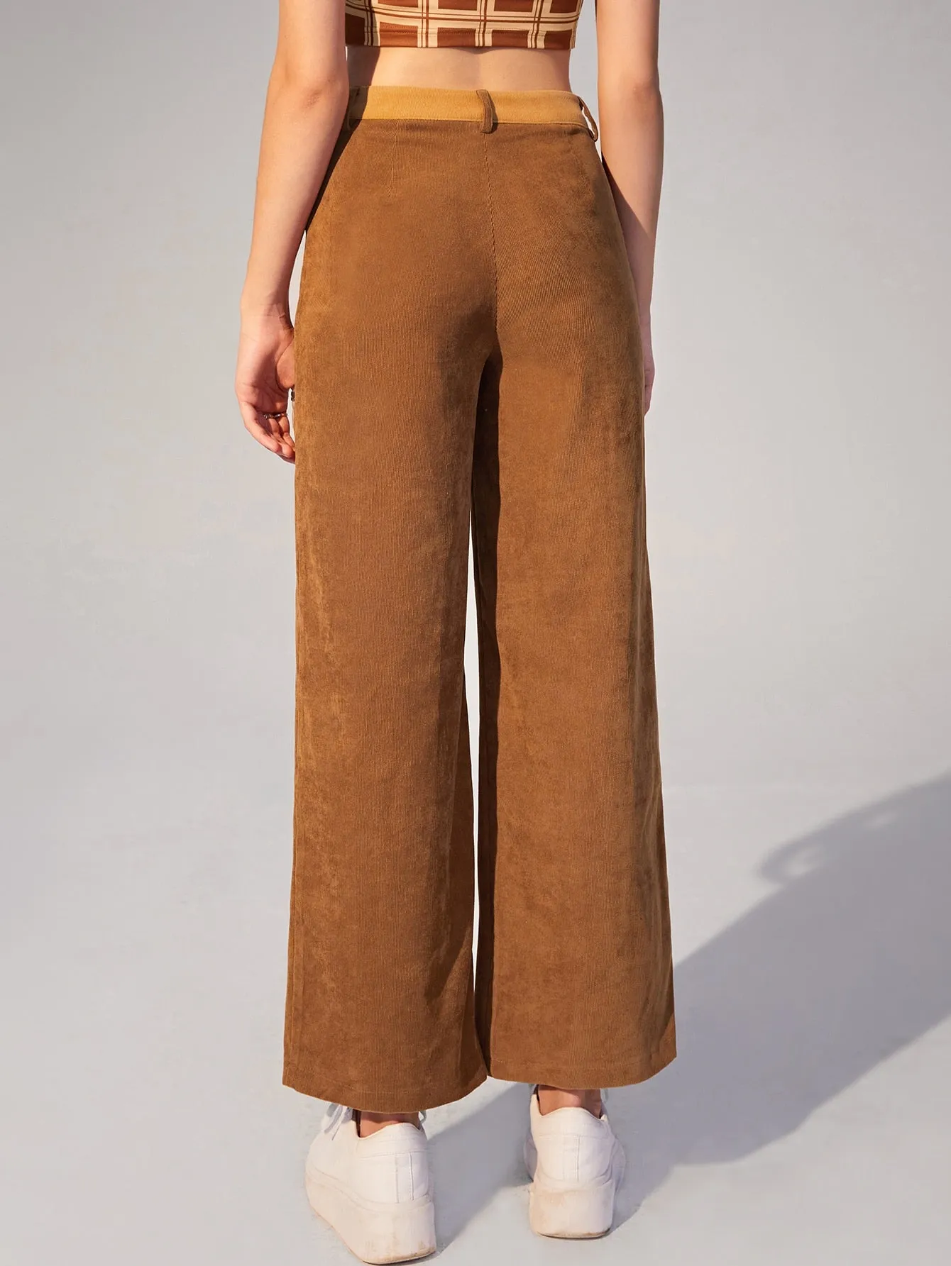 Casual Colorblock Zipper High Waist Long Women Pants