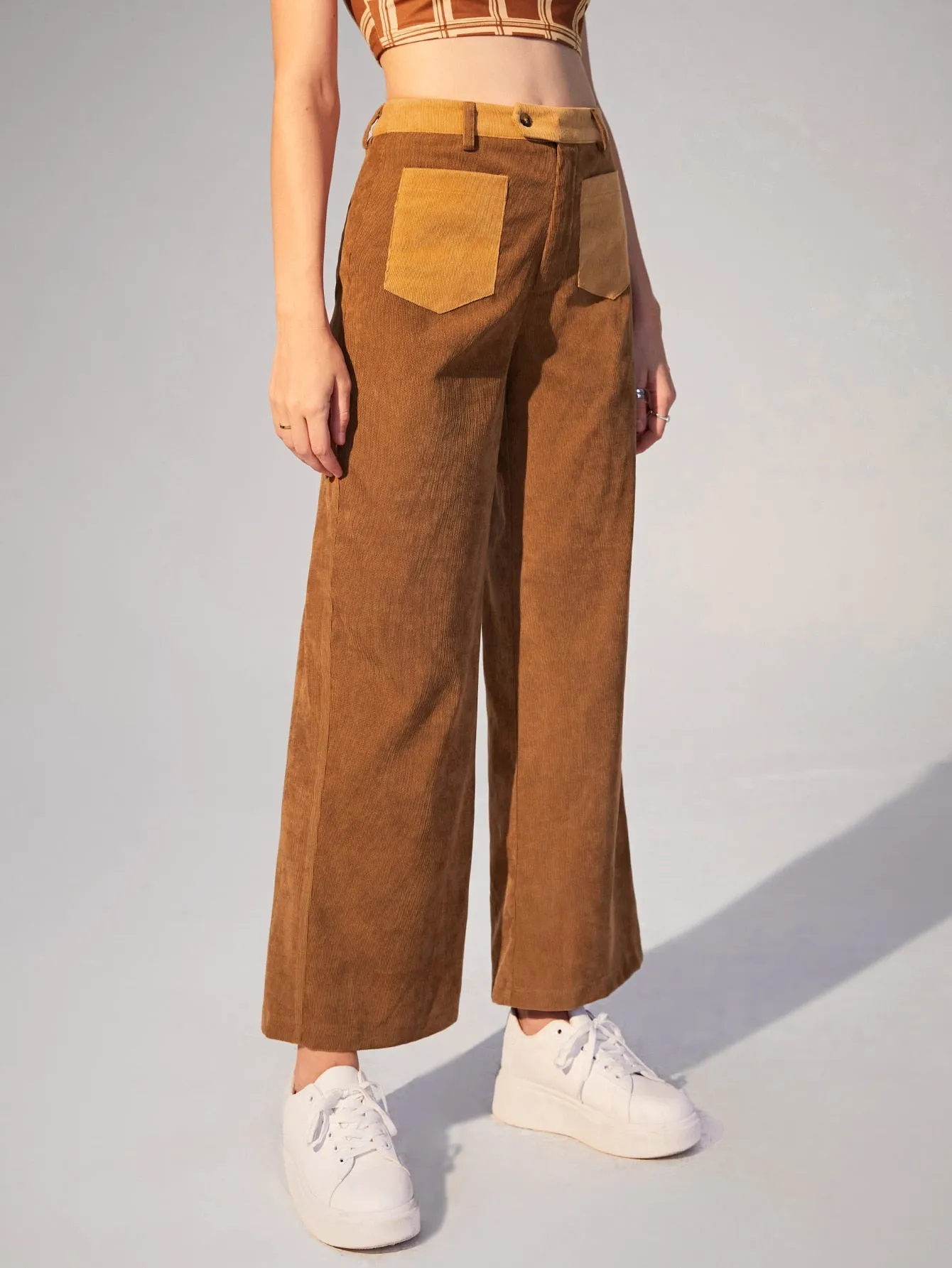 Casual Colorblock Zipper High Waist Long Women Pants