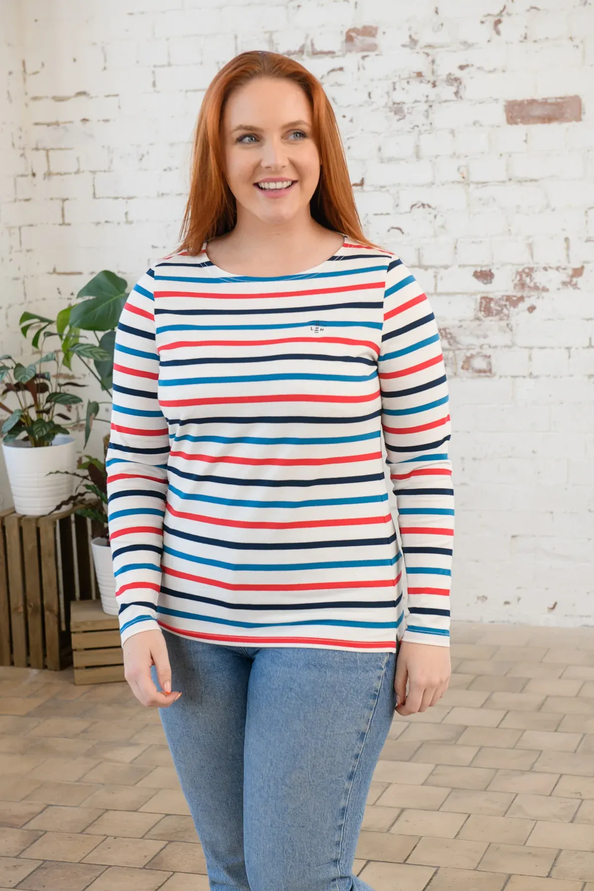 Causeway Long Sleeve Top Red Currant/Teal Stripe