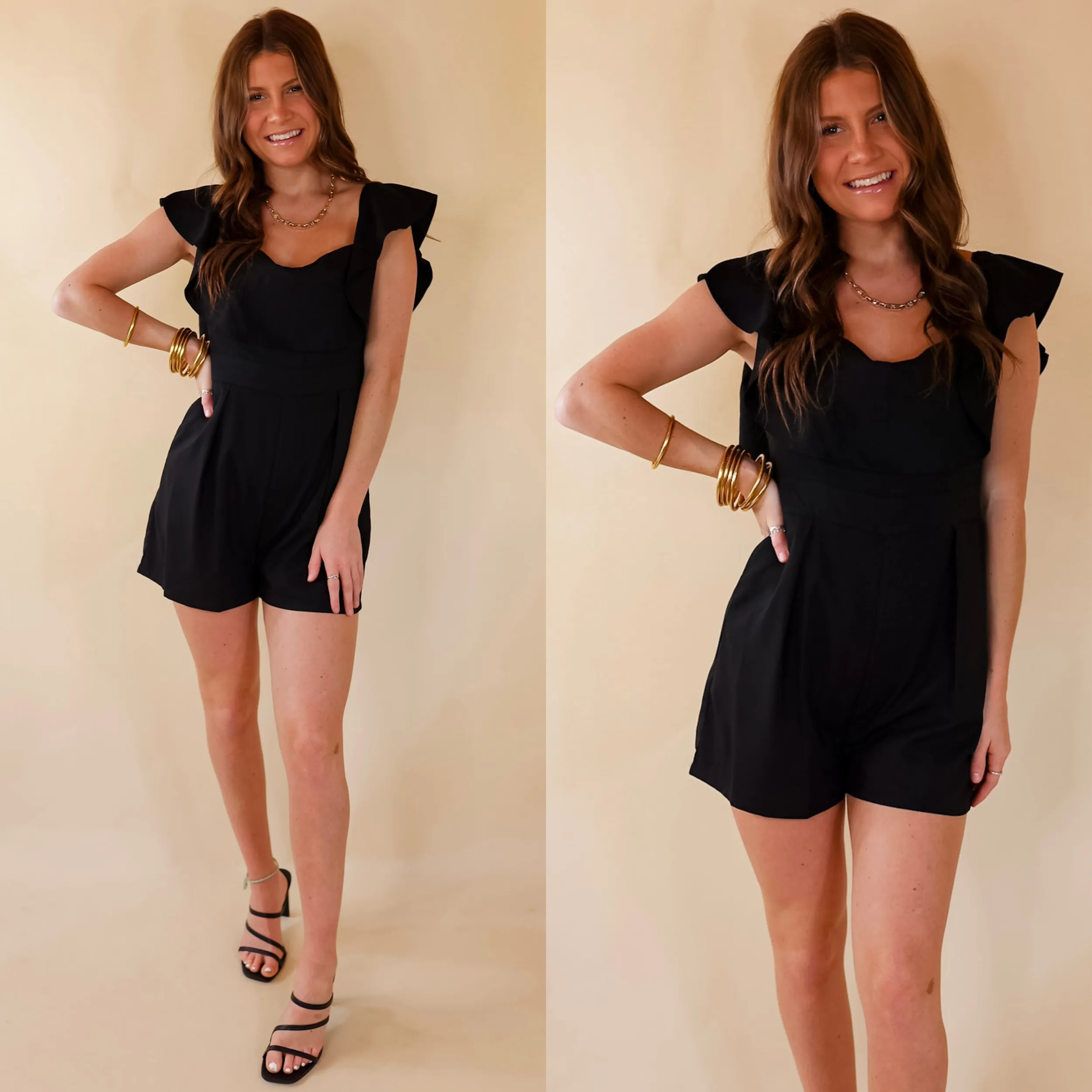 Charmingly Cute Ruffle Upper Romper in Black