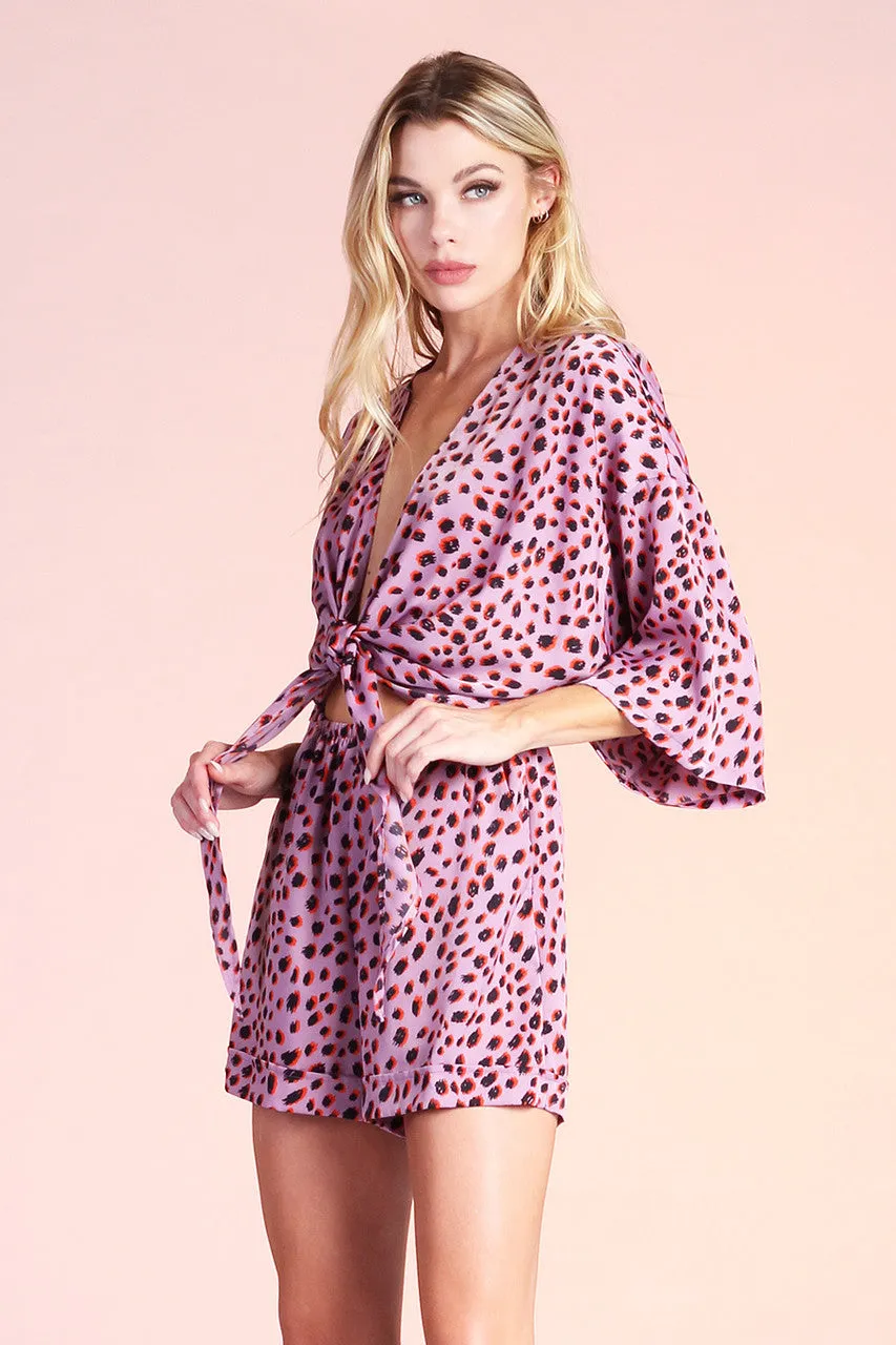 Cheetah Satin Kimono Romper