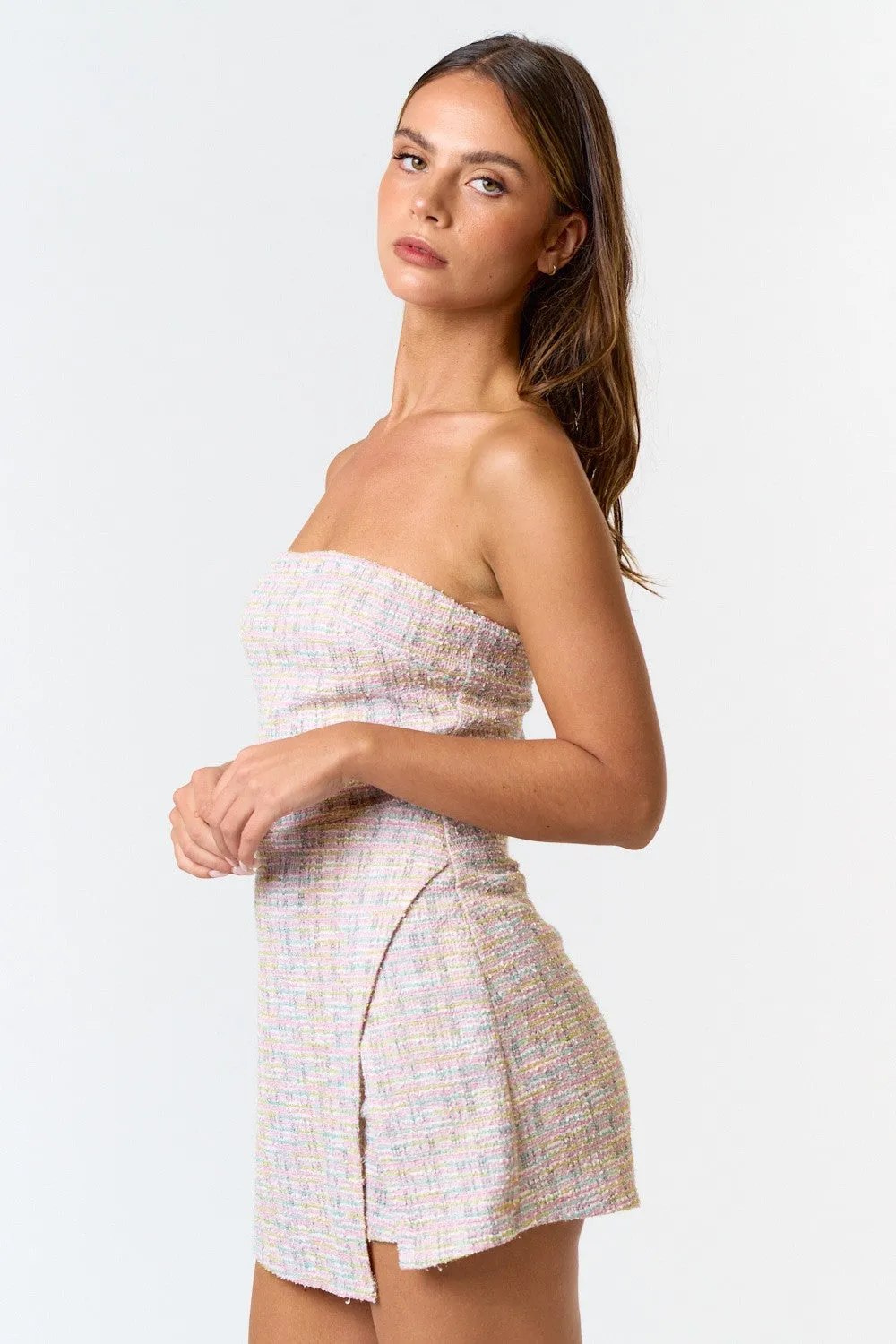 Chic Tweed Romper Pink