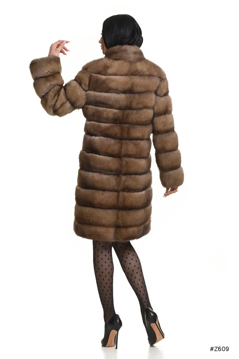 Classic sable coat with stand up collar