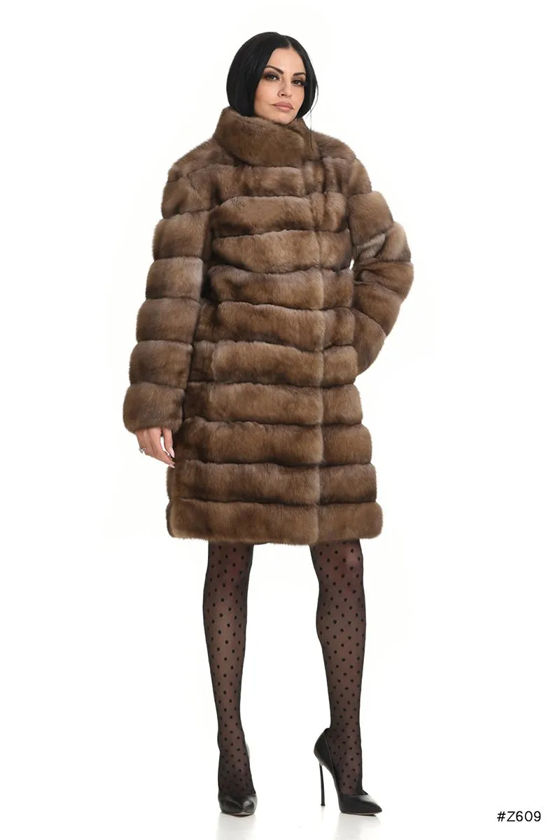 Classic sable coat with stand up collar