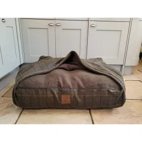 Collared Creatures - Green Tweed Luxury Dog Snuggle Bed / Snuggle Sack /Sleeping Sack Luxury Dog Bed