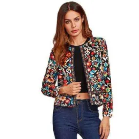 Collarless Botanical Autumn Jacket