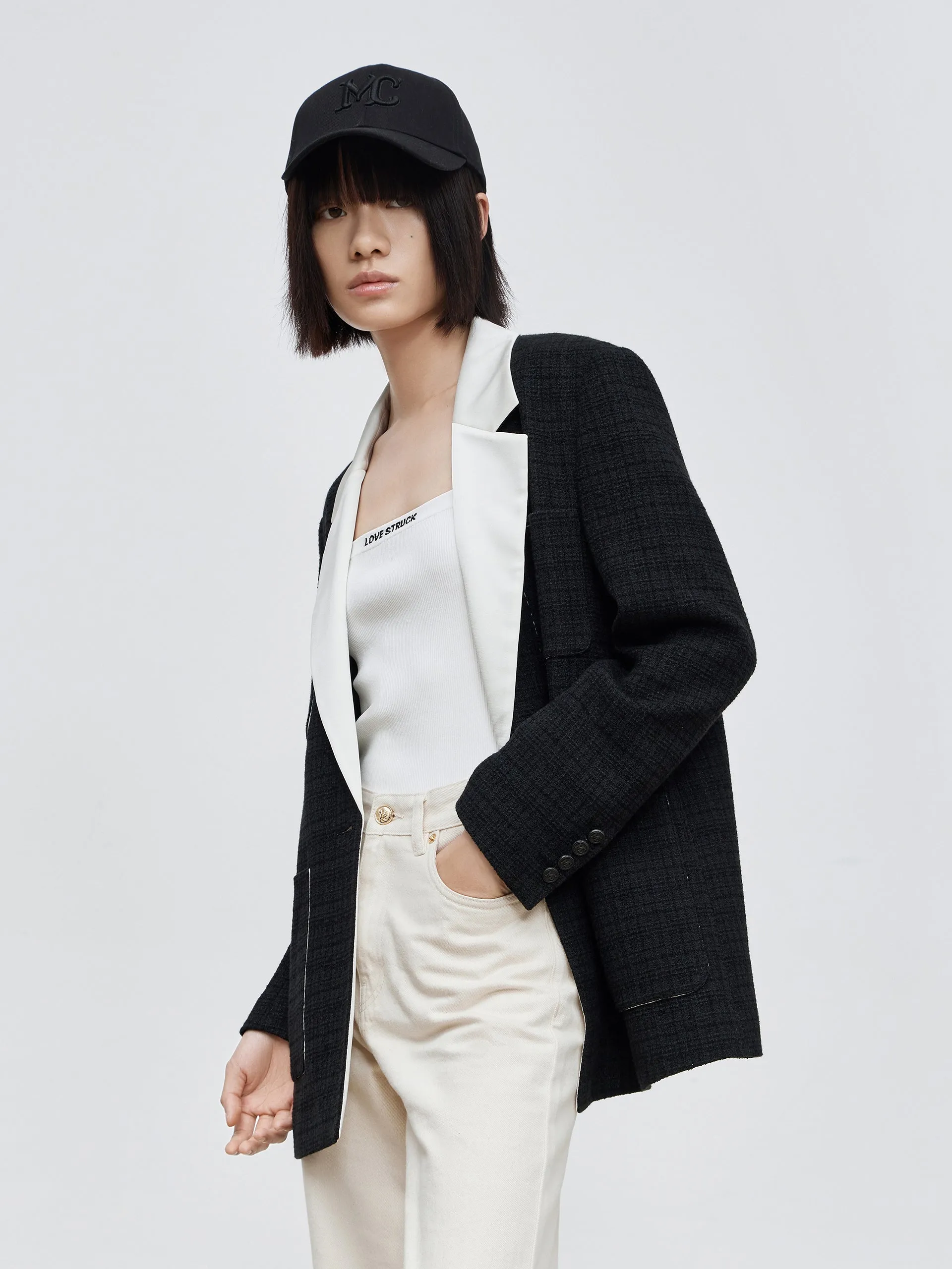 Contrast Lapel Collar Coat