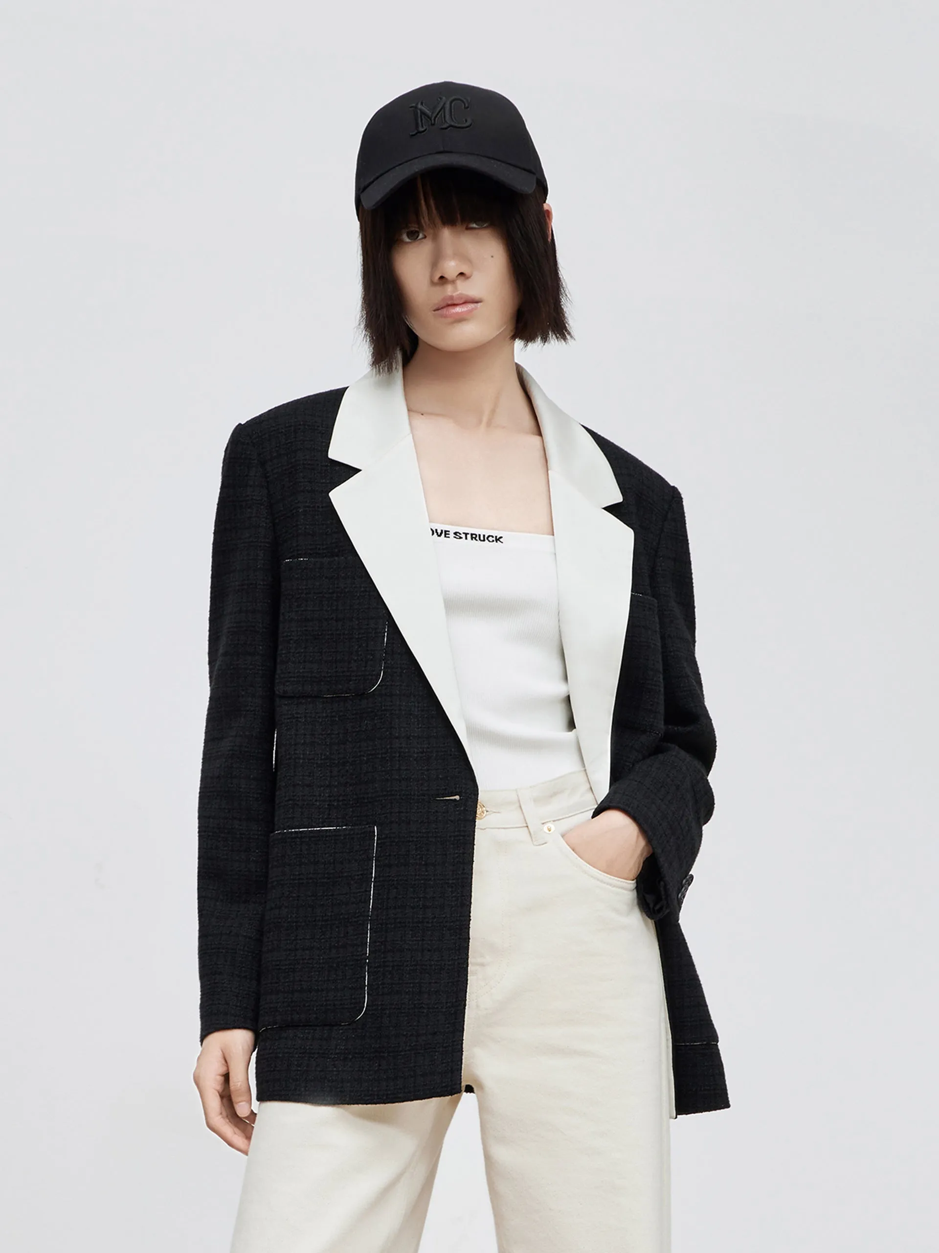 Contrast Lapel Collar Coat