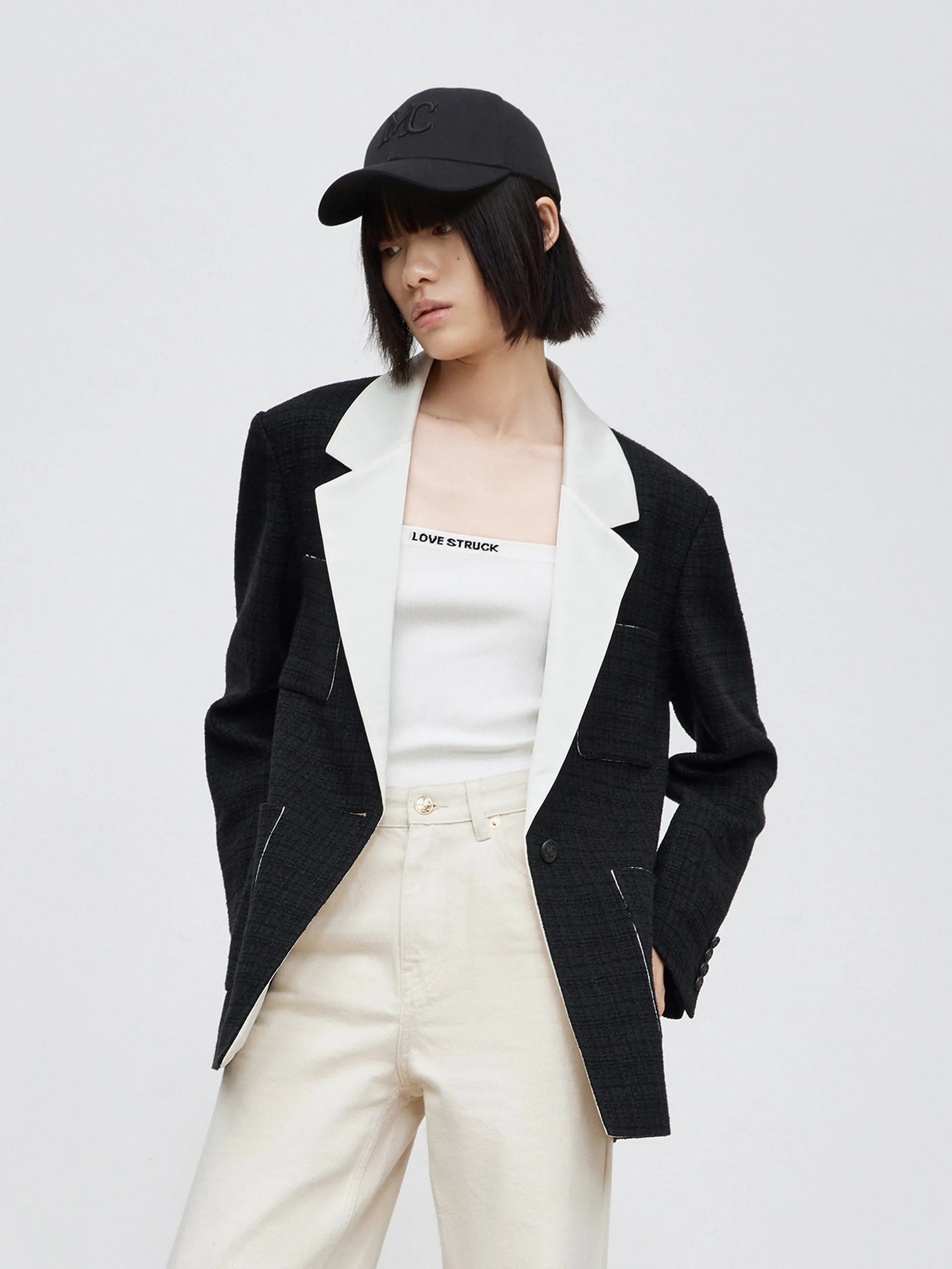 Contrast Lapel Collar Coat