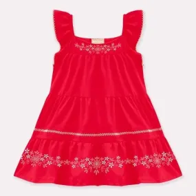 Cotton knit ruffled  red dress