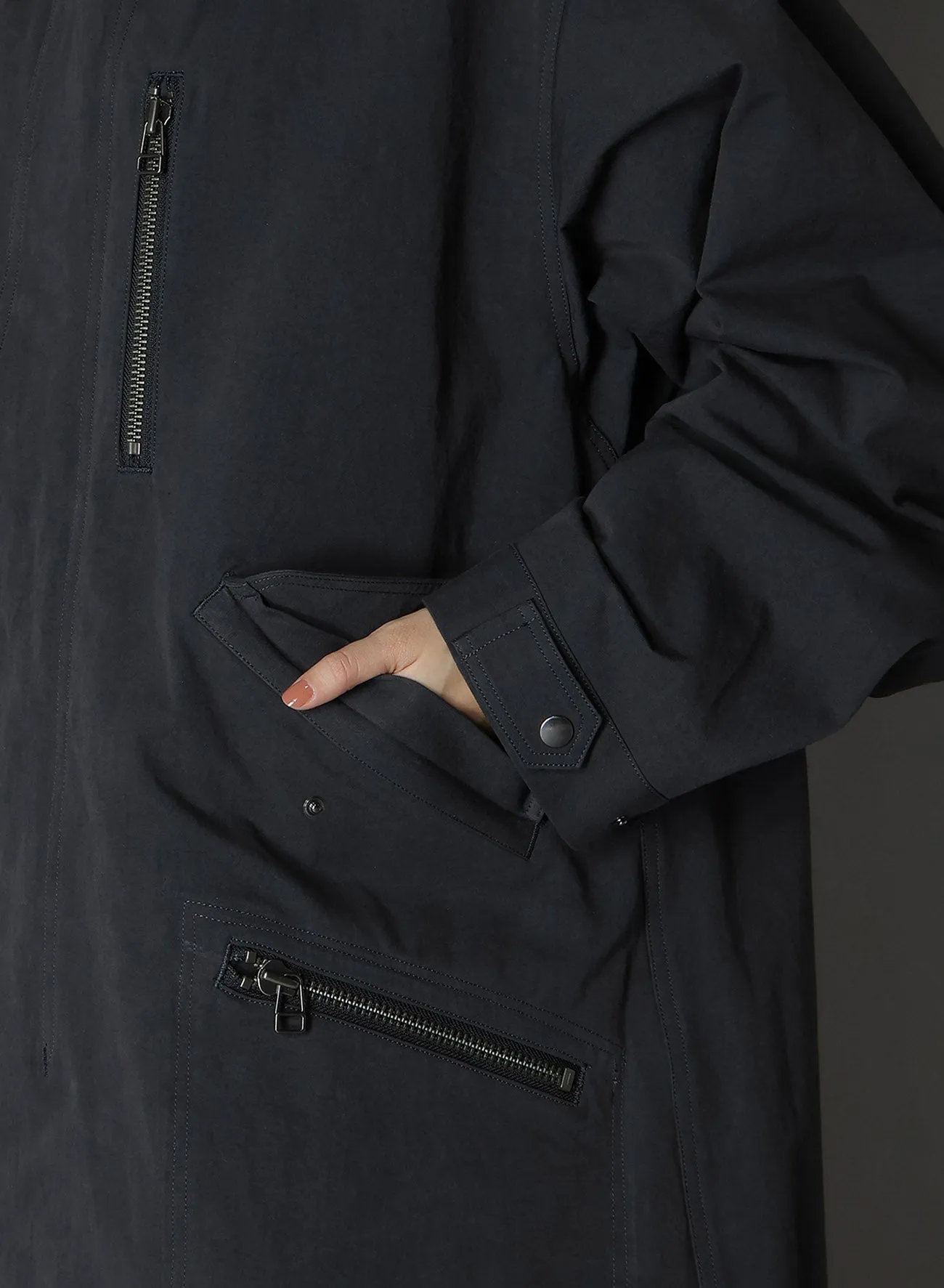 COTTON POPLIN WA ZIPPER POCKET MOD COAT