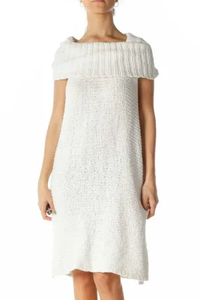 Cream Turtle Sleeveless Slitted Knit Dress