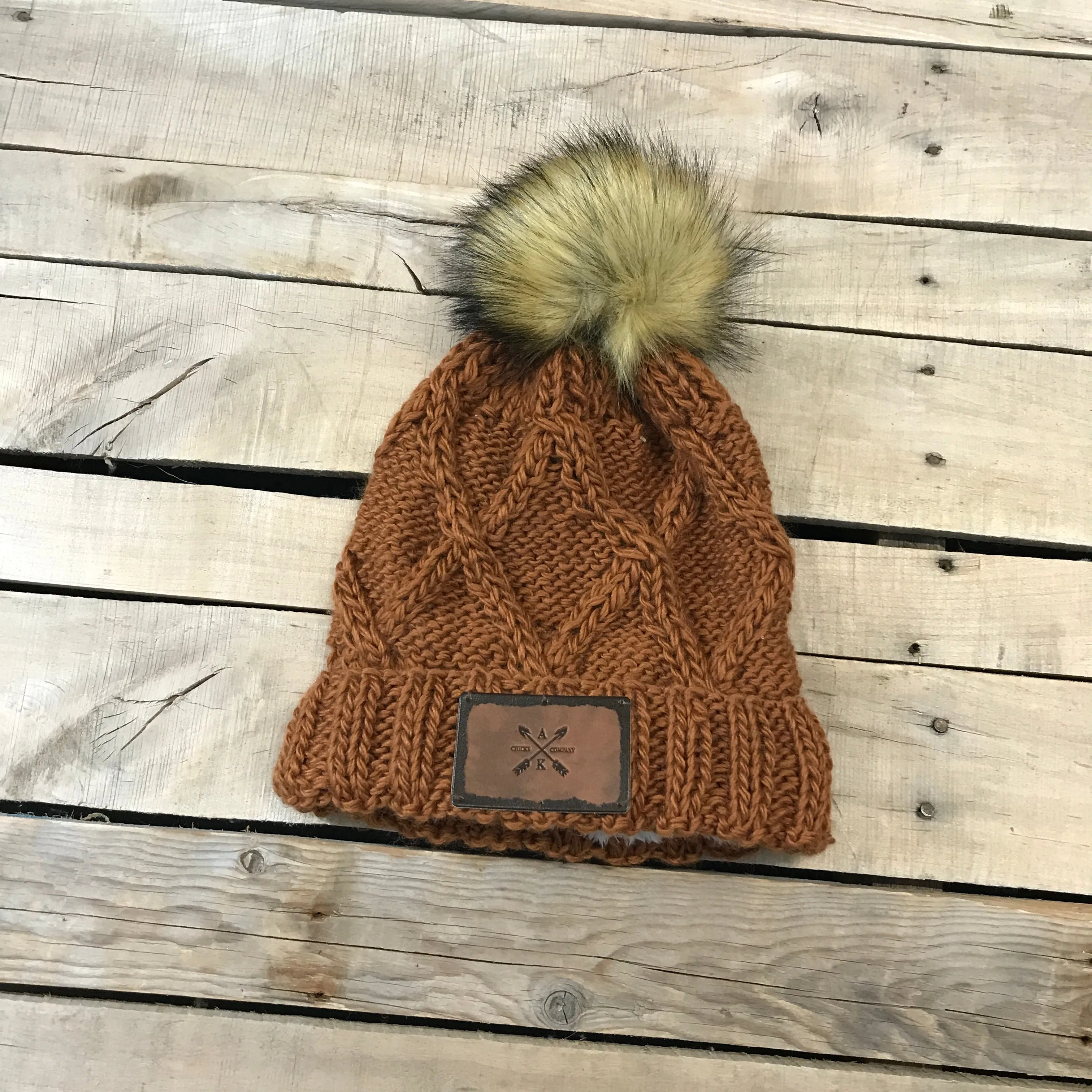 Cross Knit Faux Puff Hat