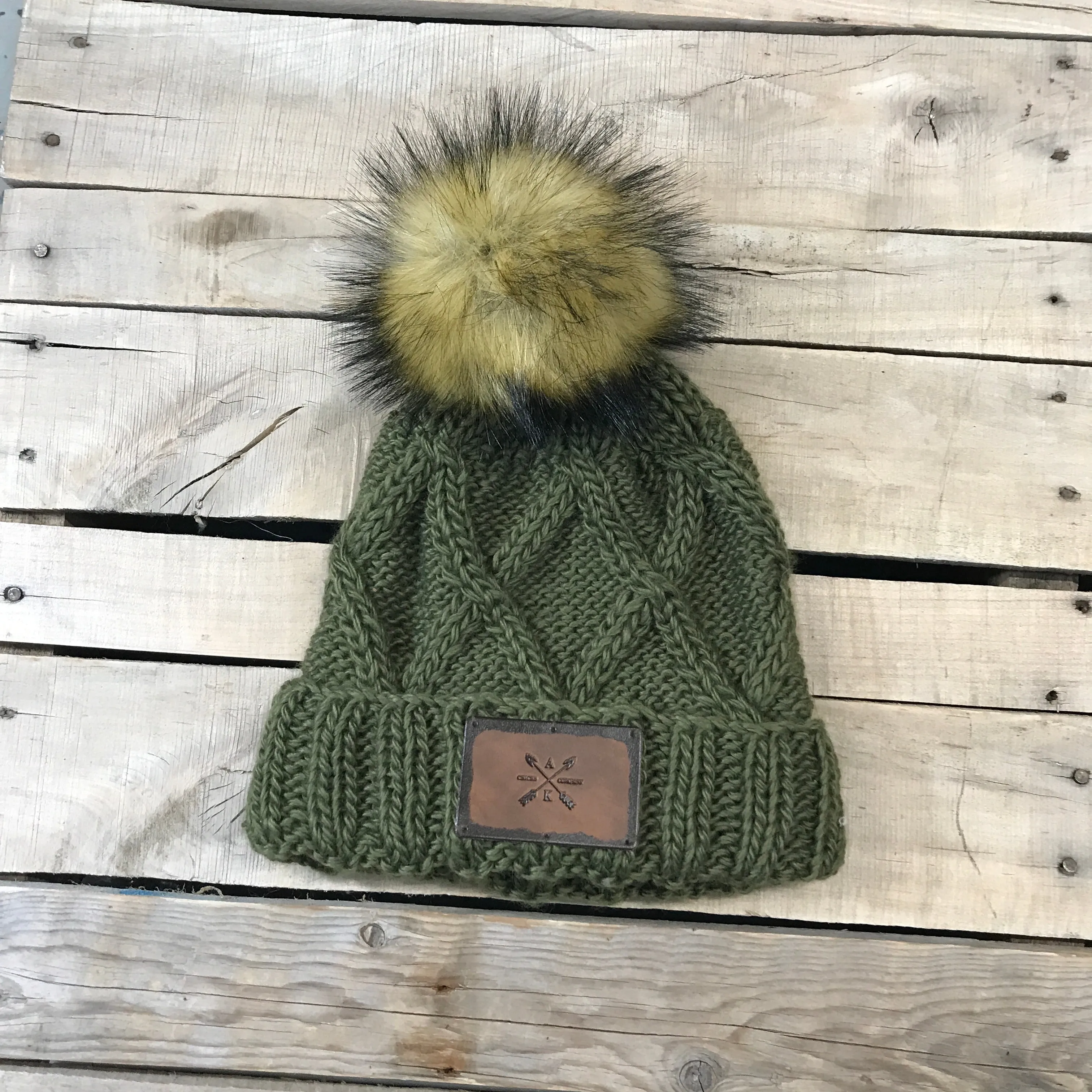 Cross Knit Faux Puff Hat