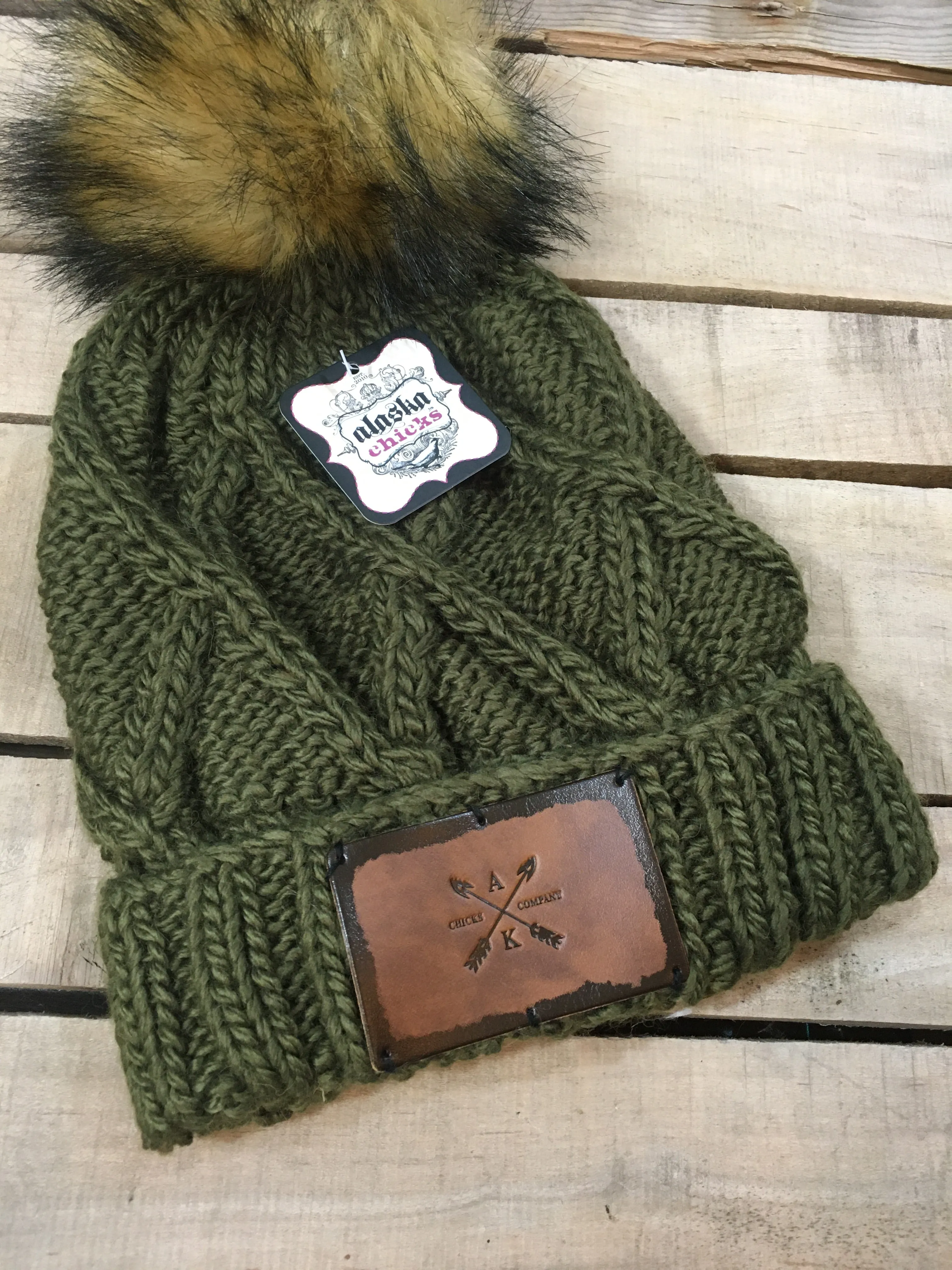 Cross Knit Faux Puff Hat