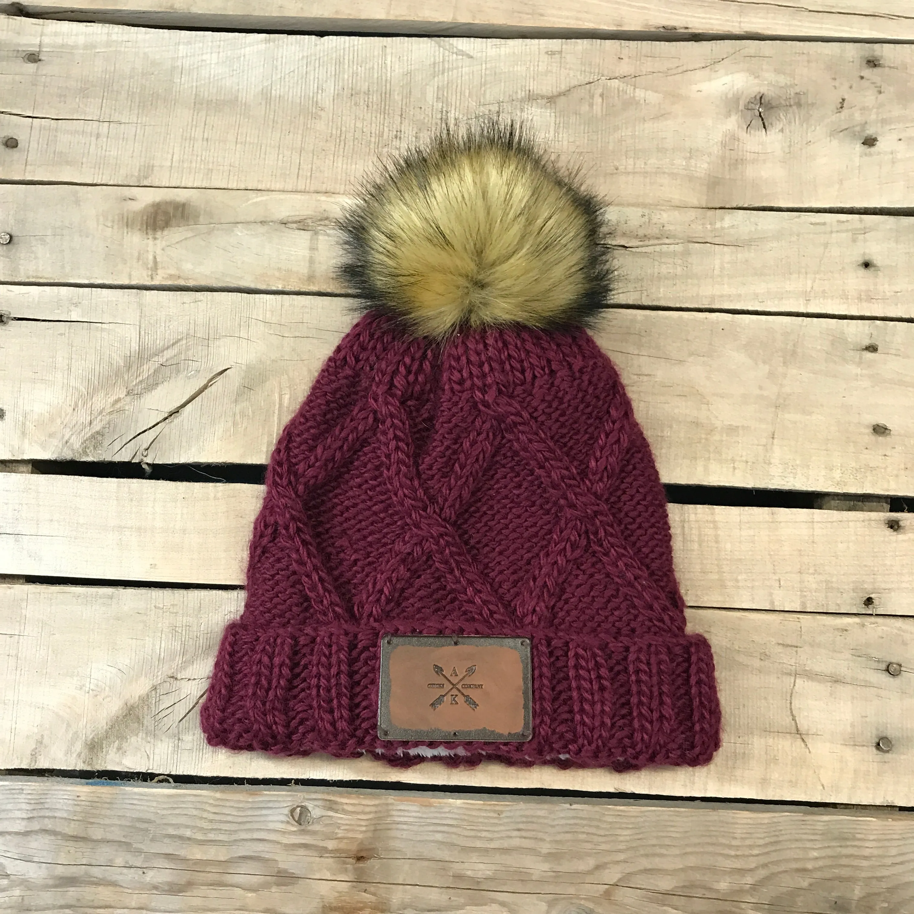 Cross Knit Faux Puff Hat