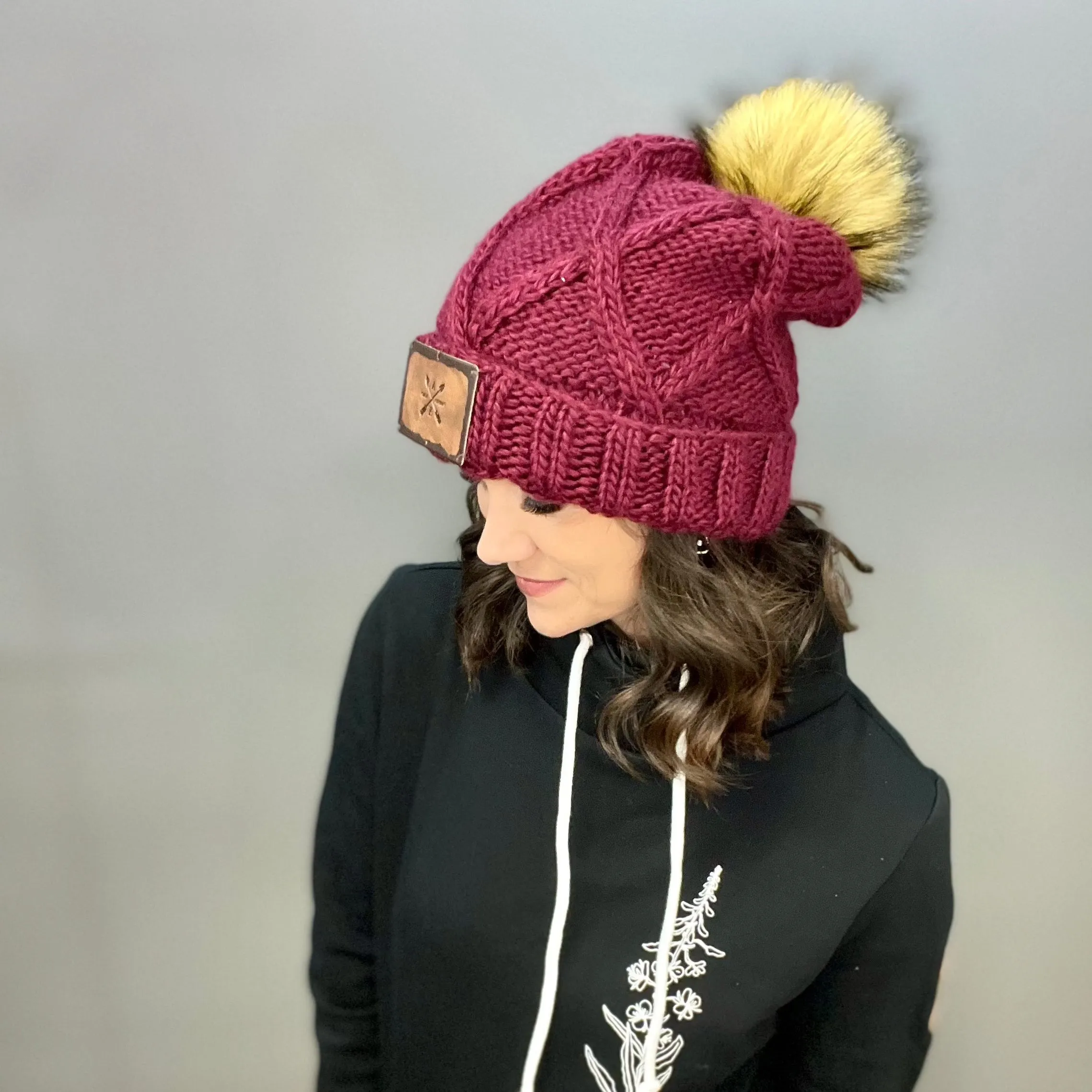 Cross Knit Faux Puff Hat