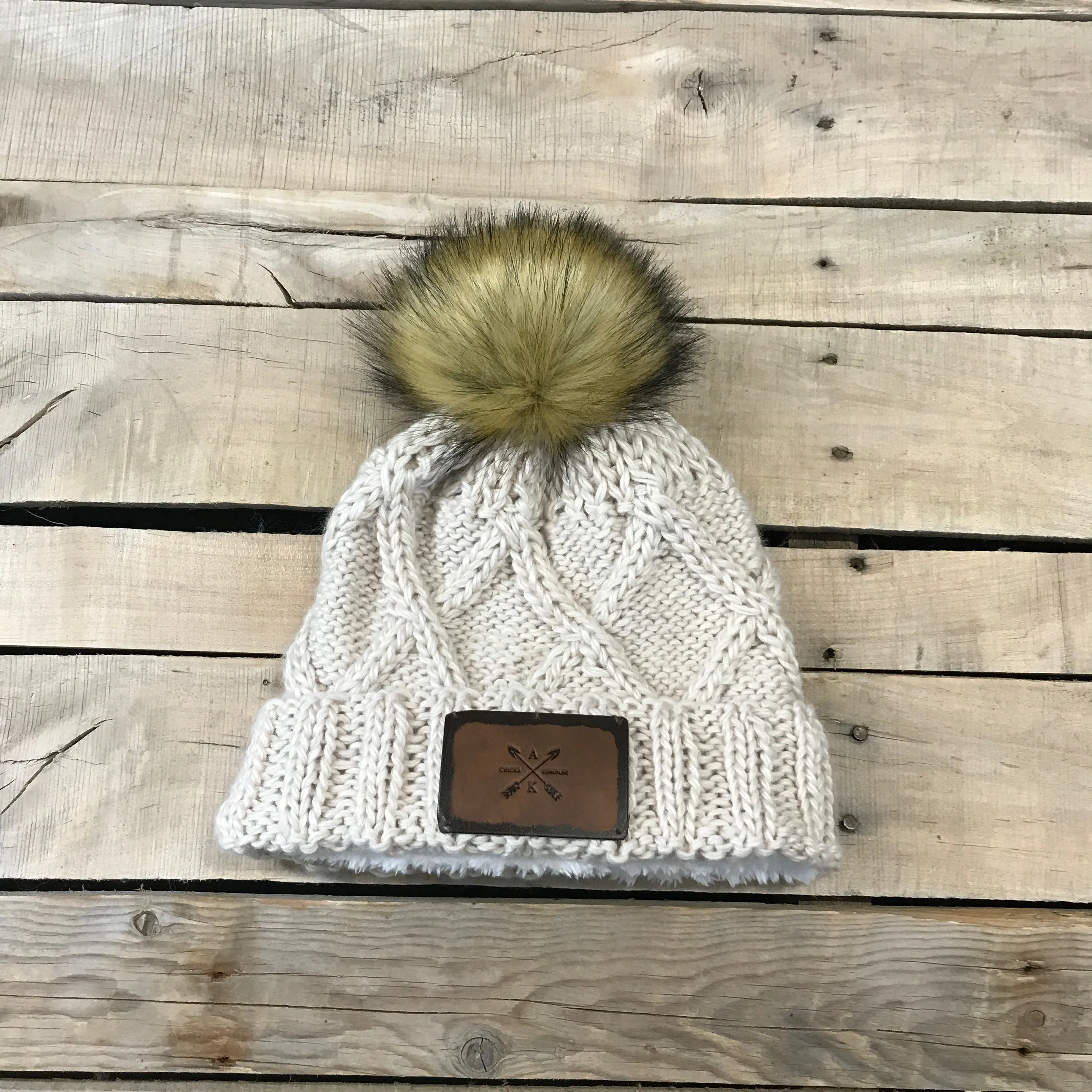 Cross Knit Faux Puff Hat