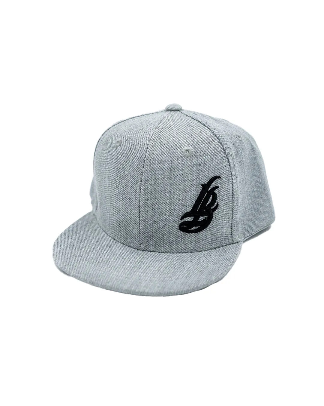 Cursive LB Black On Heather Grey Youth Snapback