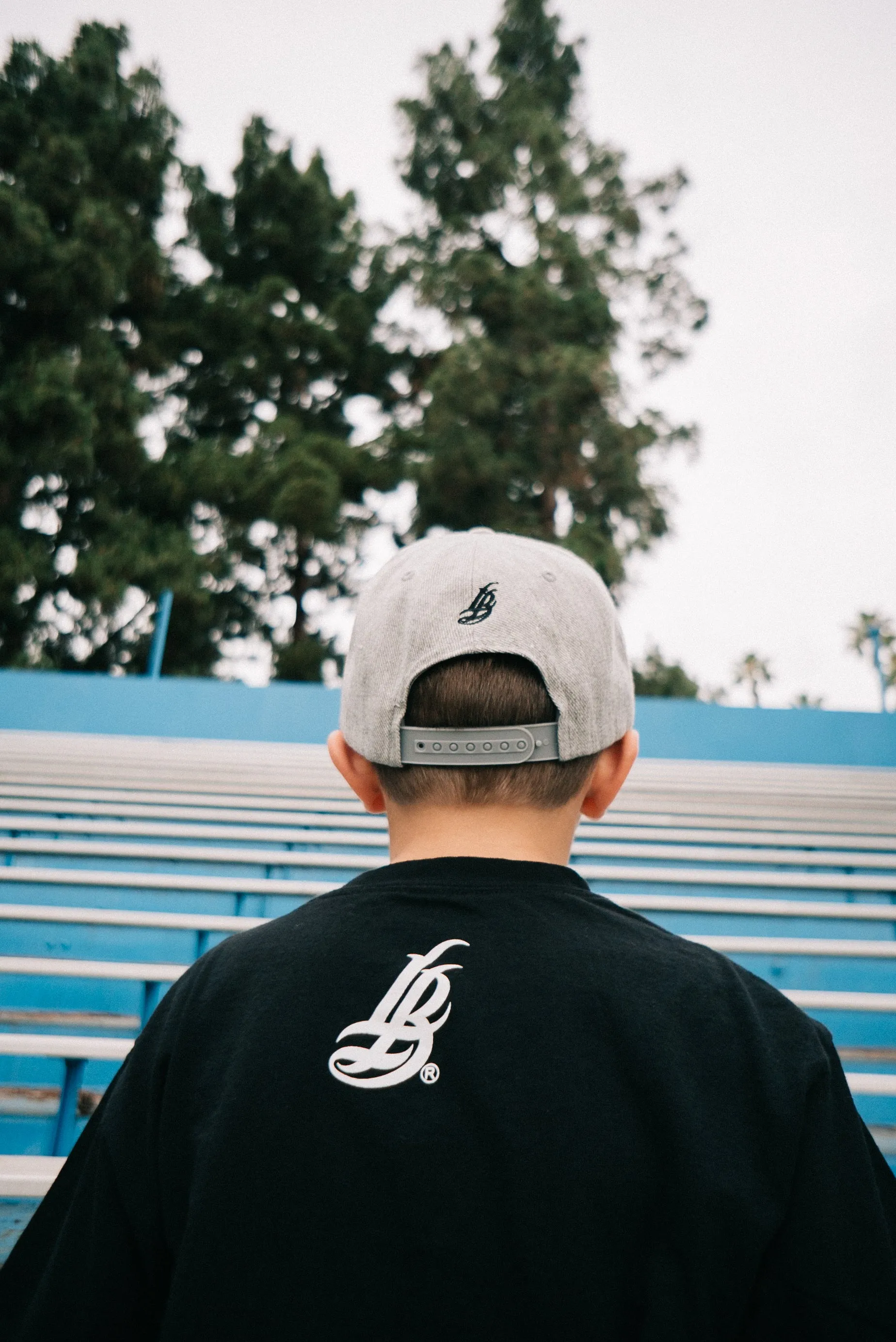 Cursive LB Black On Heather Grey Youth Snapback