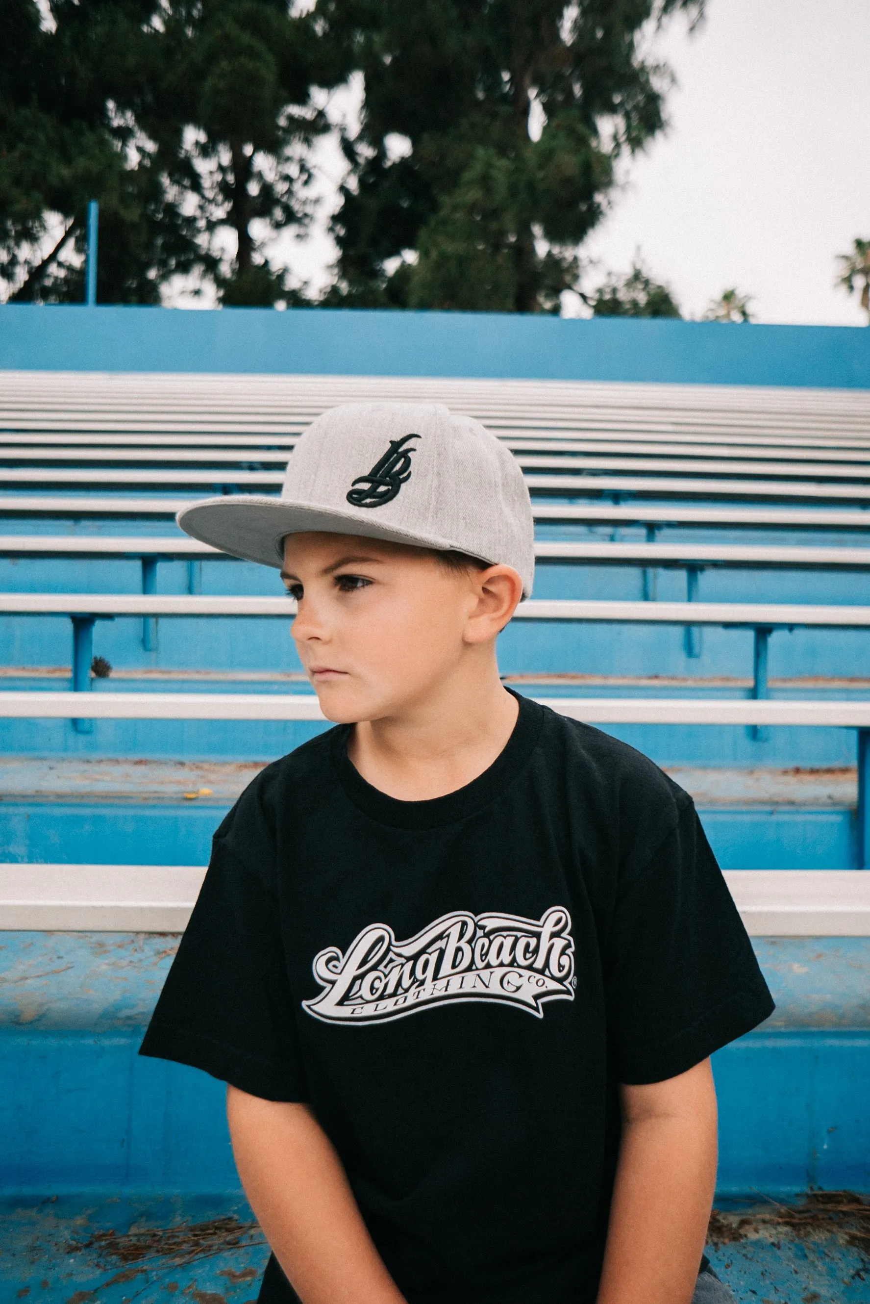 Cursive LB Black On Heather Grey Youth Snapback