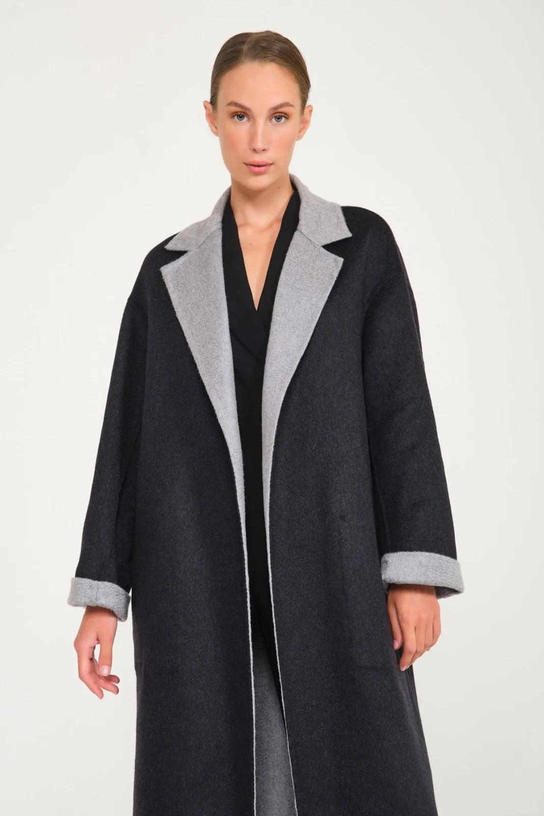 Dark Grey / Grey Double Face Cashmere Coat