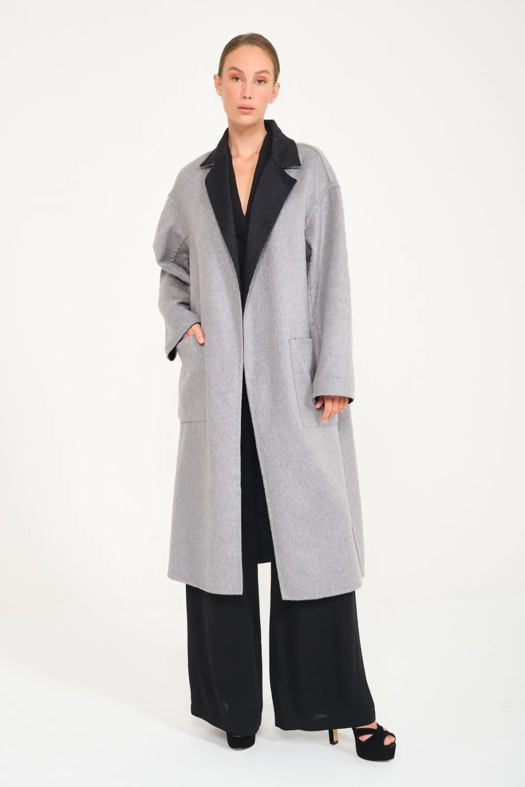 Dark Grey / Grey Double Face Cashmere Coat