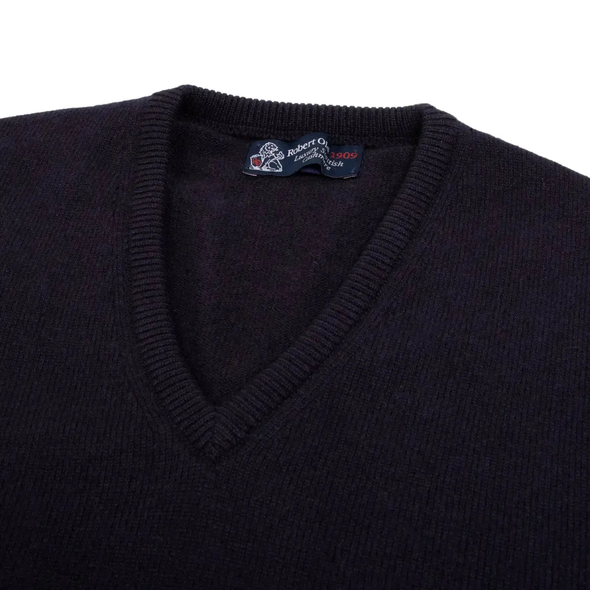 Dark Navy Tobermorey 4ply V-Neck Cashmere Sweater