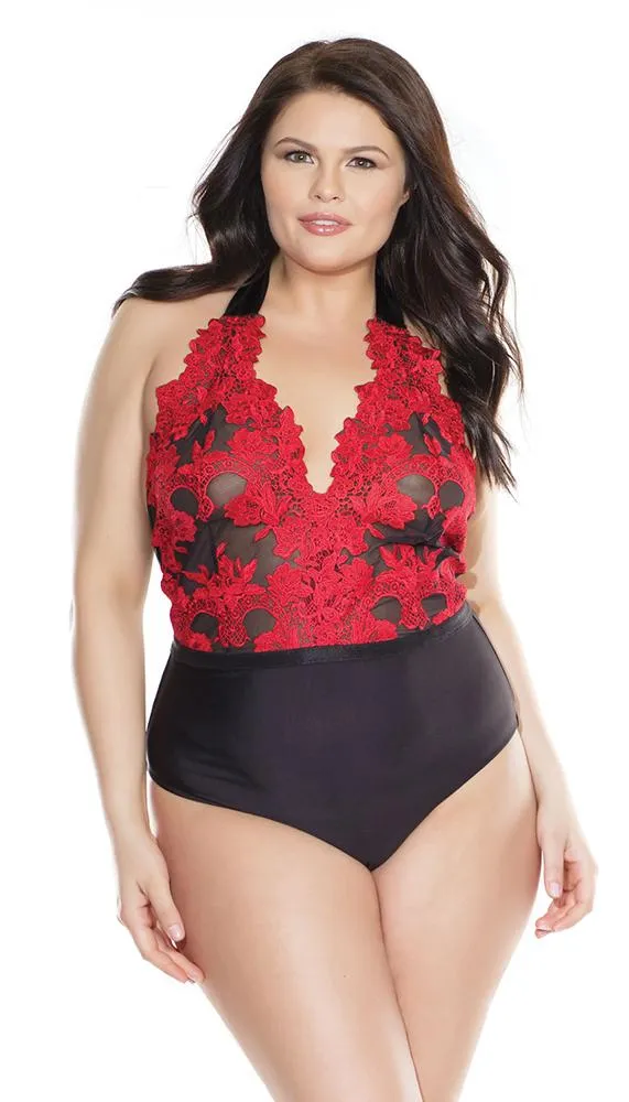 Deep V-Neck Embroidered Teddy