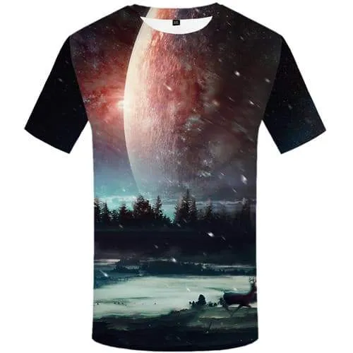 Deer T shirts Men Moon Shirt Print Animal Tshirts Casual Forest T shirts Funny Harajuku Tshirt Printed Short Sleeve Fashion Mens