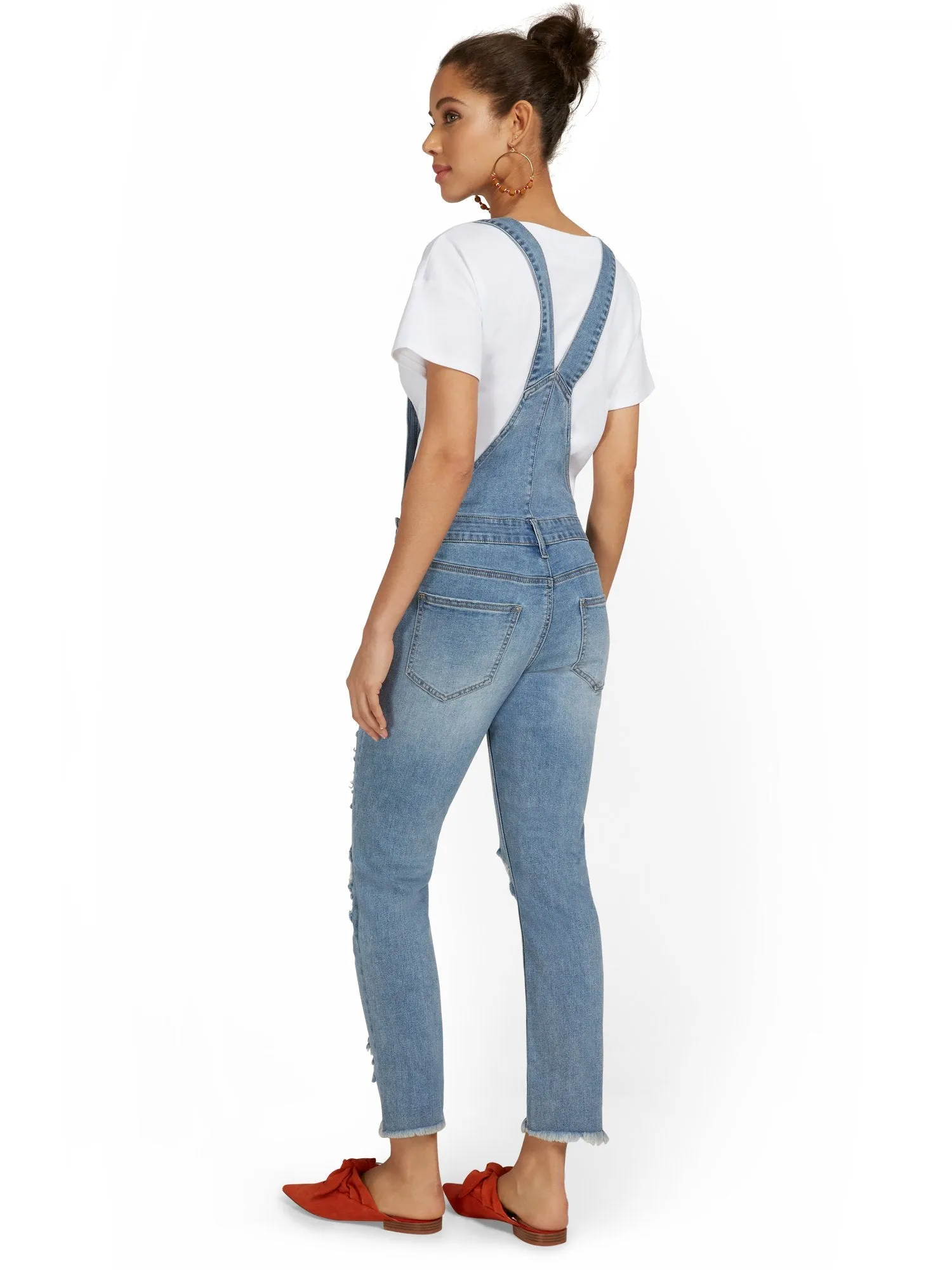 Distressed Boyfriend Overall - Light Wash