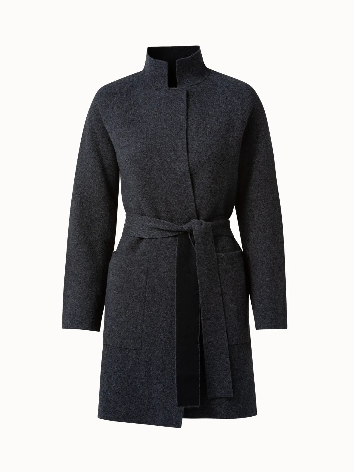 Double-face Knit Coat in Cashmere with Stand Up Collar