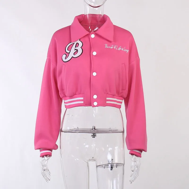 Embroidered Letter Print Baseball Jacket（AY2370）