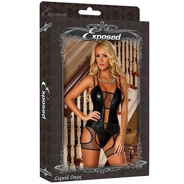 EXPOSED - BLACK MAGIC TEDDY WITH SNAP CROTCH & CHAPS SET - B676