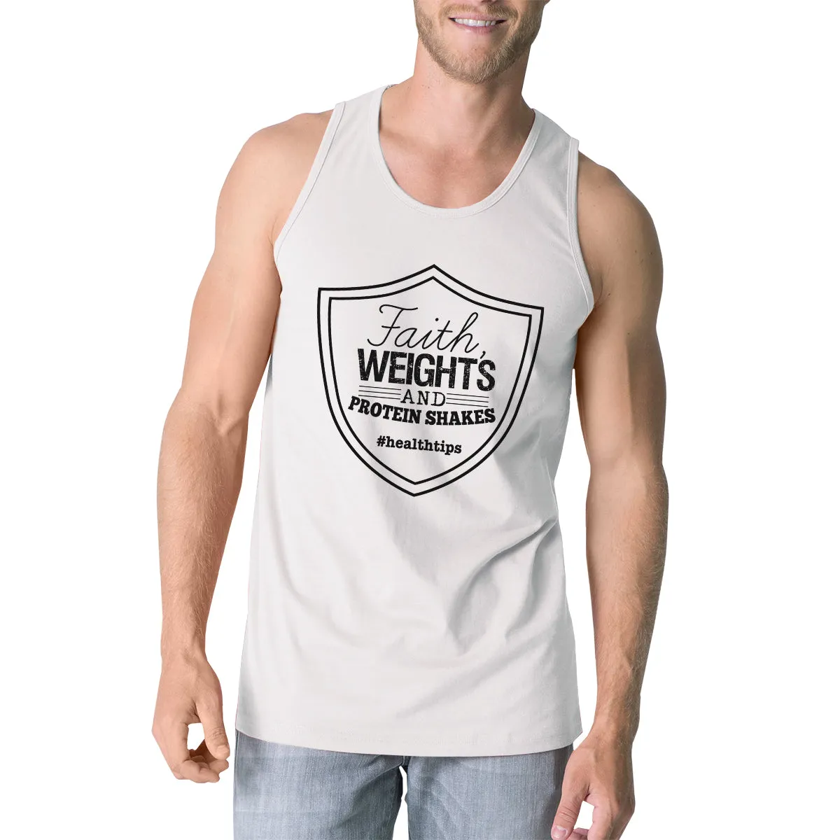 Faith Weights Mens Funny Work Out Tank Top Gift Funny Gym Friends