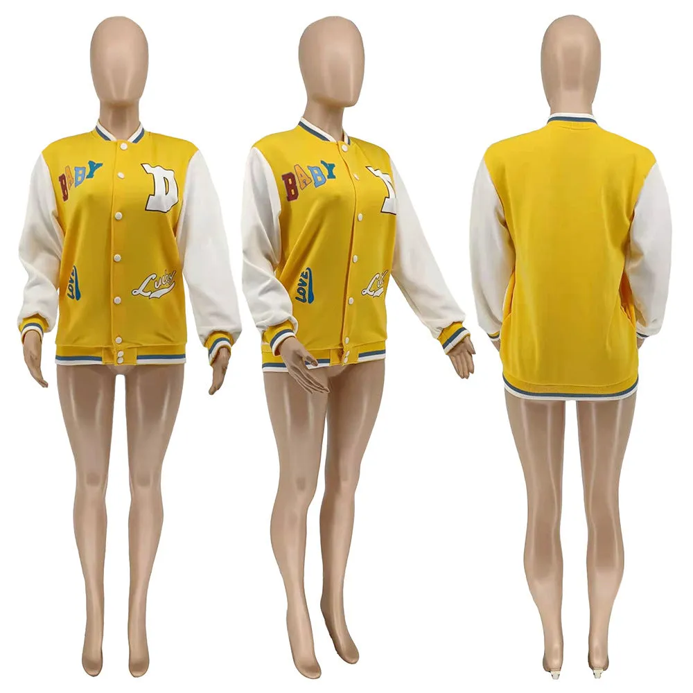 Fashion Letter Print Baseball Jacket（AY2403）