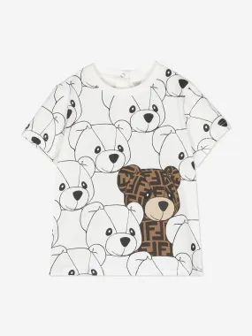 Fendi Baby FF Logo Teddy Bear T-Shirt in White