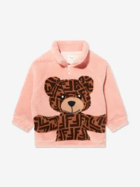 Fendi Girls Half Zip Teddy Sweatshirt