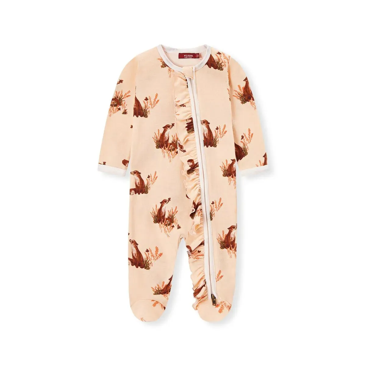 Floral Fox Organic Cotton Ruffle Zipper Footed Romper