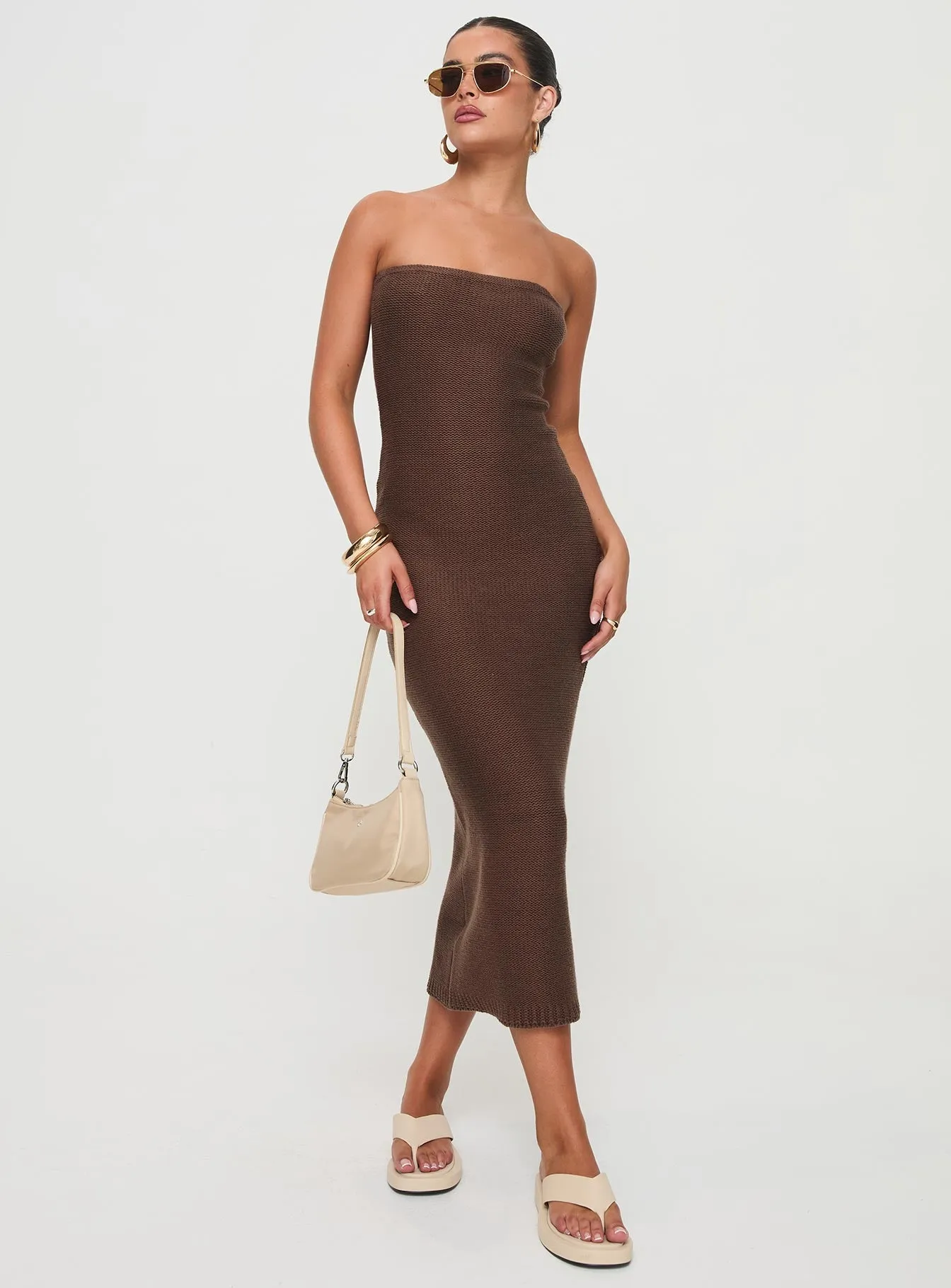 Flow Strapless Maxi Dress Brown