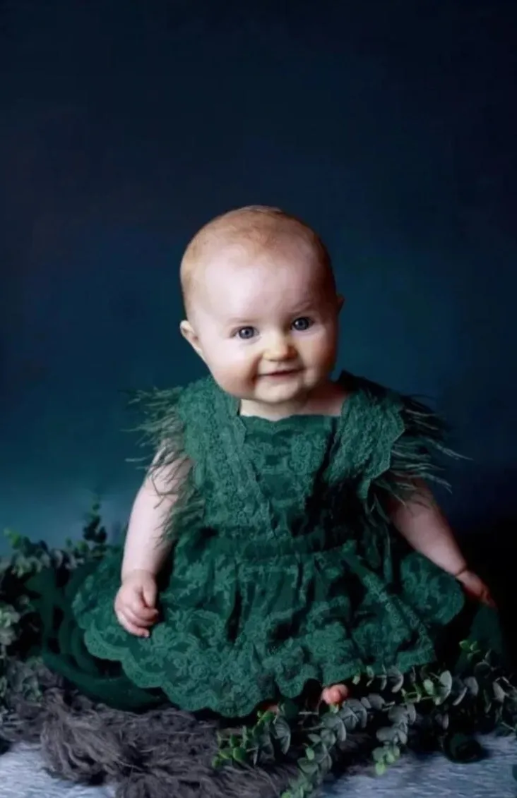 Forest Green Lace Romper with Feather Detail #1000245