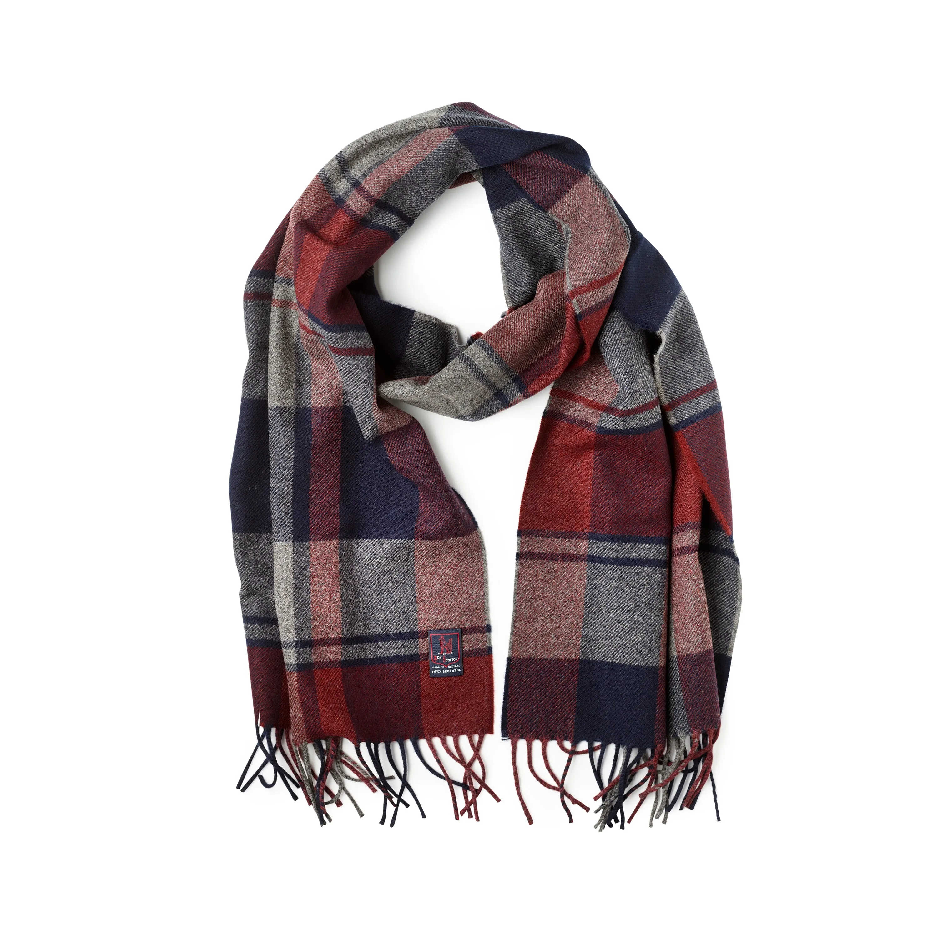 Fox Brothers Merino/Cashmere Navy & Wine Plaid Scarf