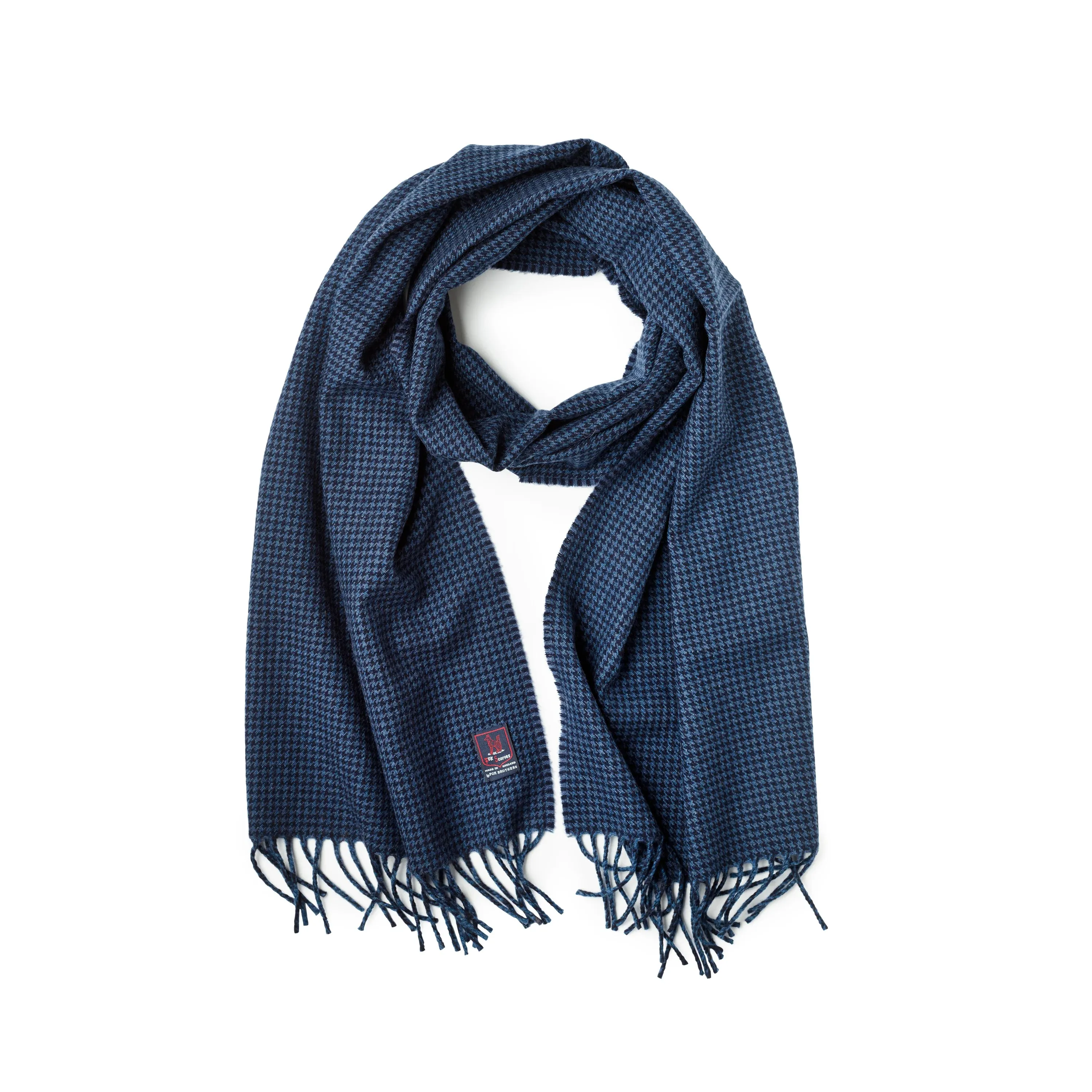 Fox Brothers Merino/Cashmere Navy Houndstooth Scarf