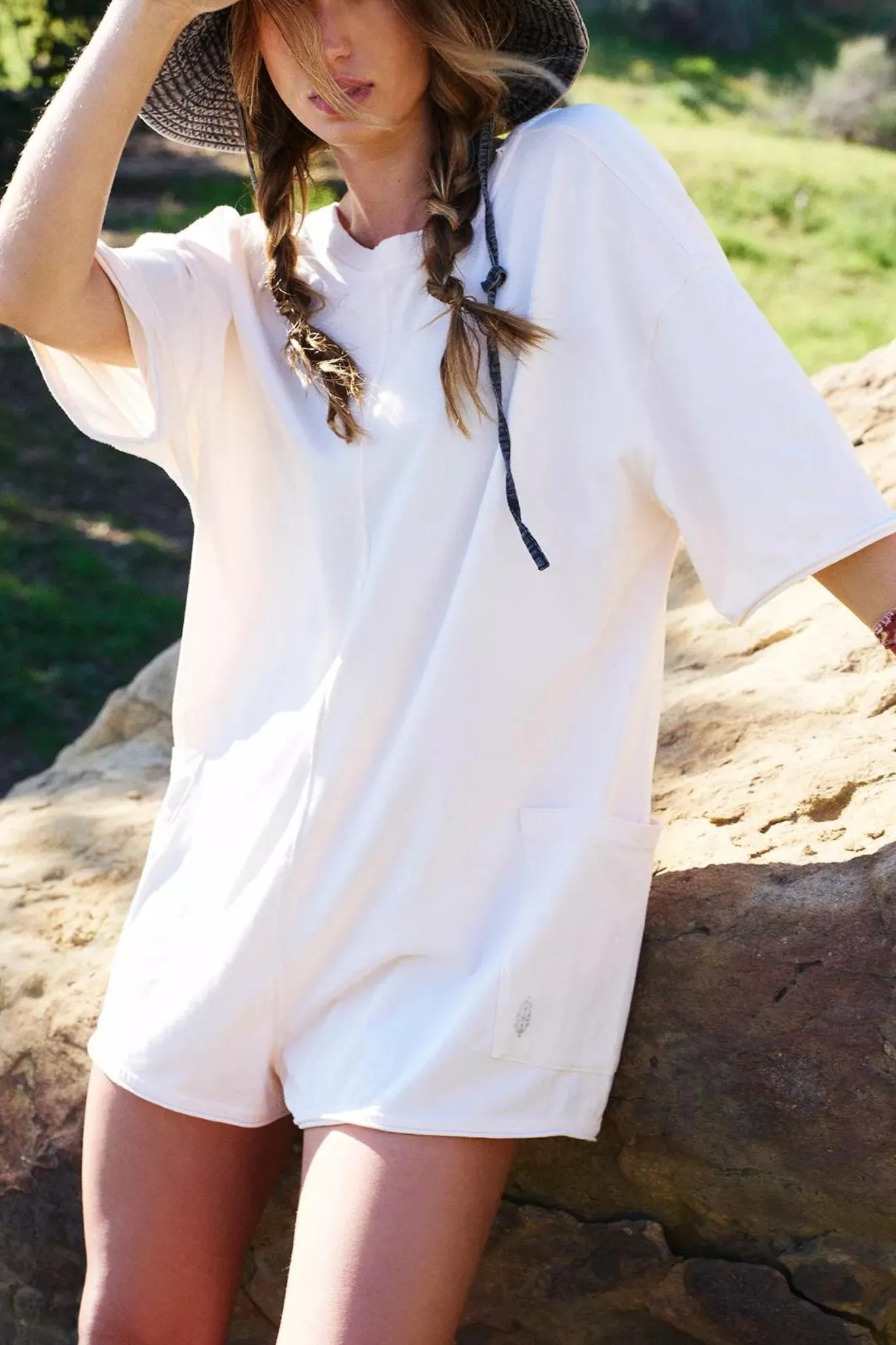 Free People: Hot shot Tee Romper in Bleached Clay