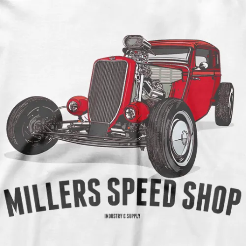 FRONT PRINT MILLERS SPEED SHOP T-SHIRT