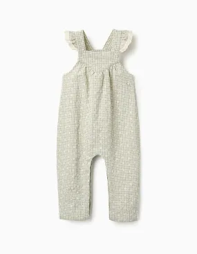 Gingham Jumpsuit with Embroidery for Baby Girls, Green/White