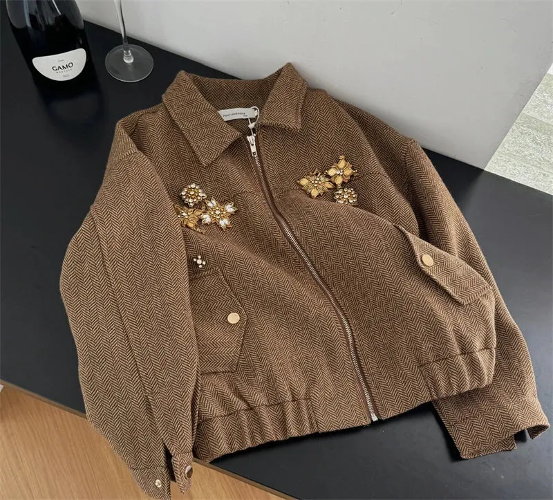 Girlary Women's Brown Two Piece Suit Vintage Long Sleeve Luxury Coat and A-Line Mini Skirt Vintage Y2k Skirt Sets Elegant 2000s Clothes